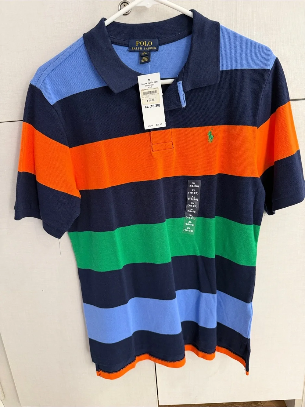 Polo by Ralph Lauren Navy Orange Green Blue Multi-Stripe Polo